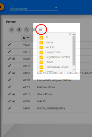 Column configuration Column configuration