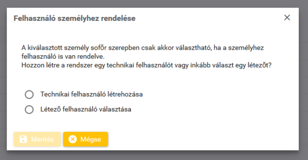 Technikai felhasználó generálása Technikai felhasználó generálása