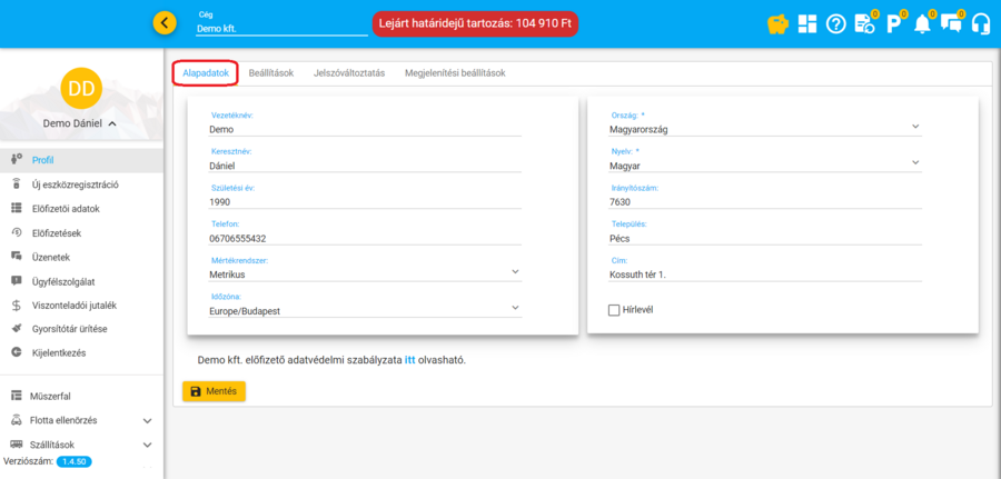 Alapadatok Alapadatok