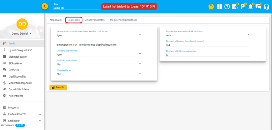 Beállítások Beállítások