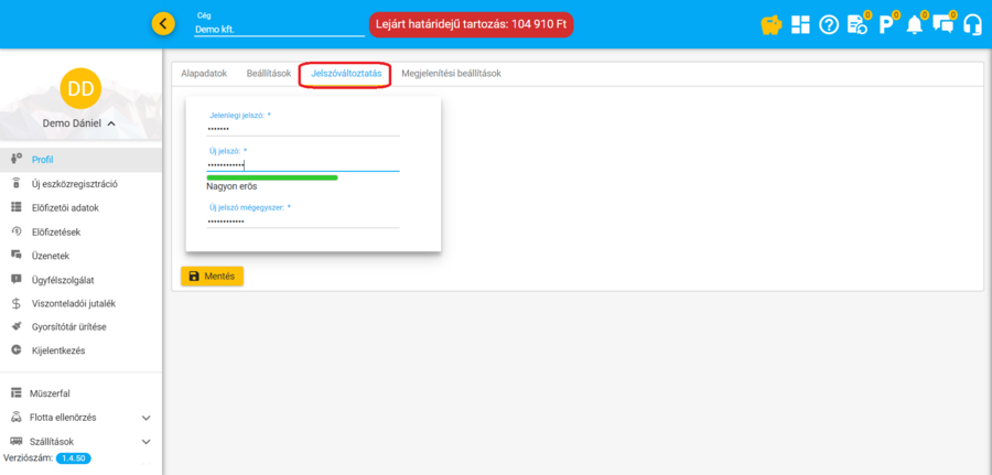 Jelszó változtatás Jelszó változtatás