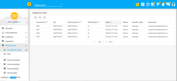 Tengelyszám váltás